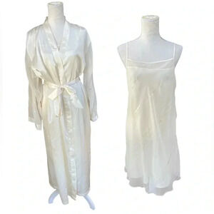 Vintage white sparkly sequin open back slip dress and matching robe set